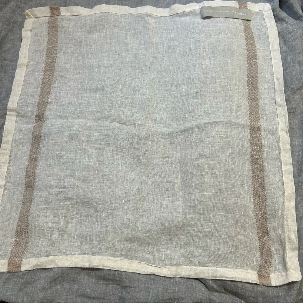 Crate&Barrel Athena Calderone Linen Square Napkins Set of 3 Coastal Beach
